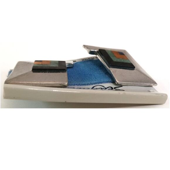 Vintage Seagull Pewter Modernist Geometric Earrings 1988 Signed Clip-On - Picture 5 of 9